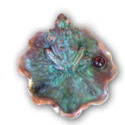 Medium patina brass frog on lilypad pendant